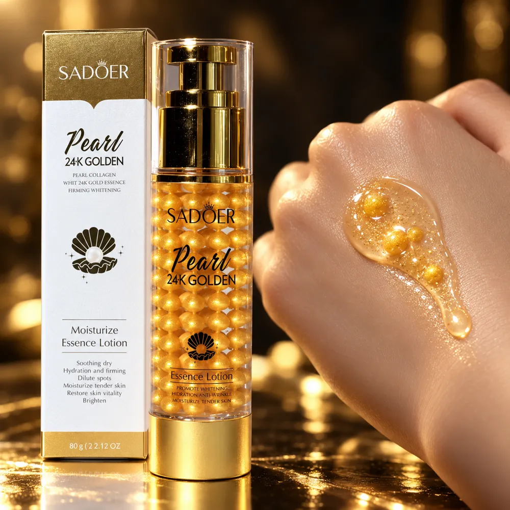 Serul SADOER Pearl 24K Gold cu perle aurii și textura pe mână